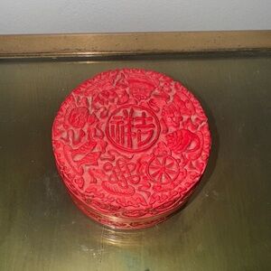 Chinese Lacquer Red Wood Carved Small trinket